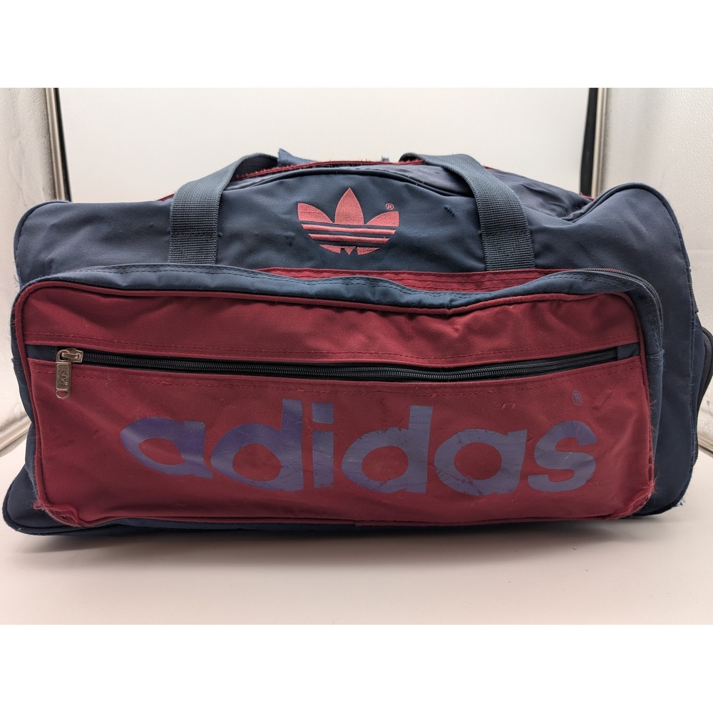 Vintage Adidas Duffel Bag Navy Burgundy Trefoil Logo Travel Gym Sport Bag